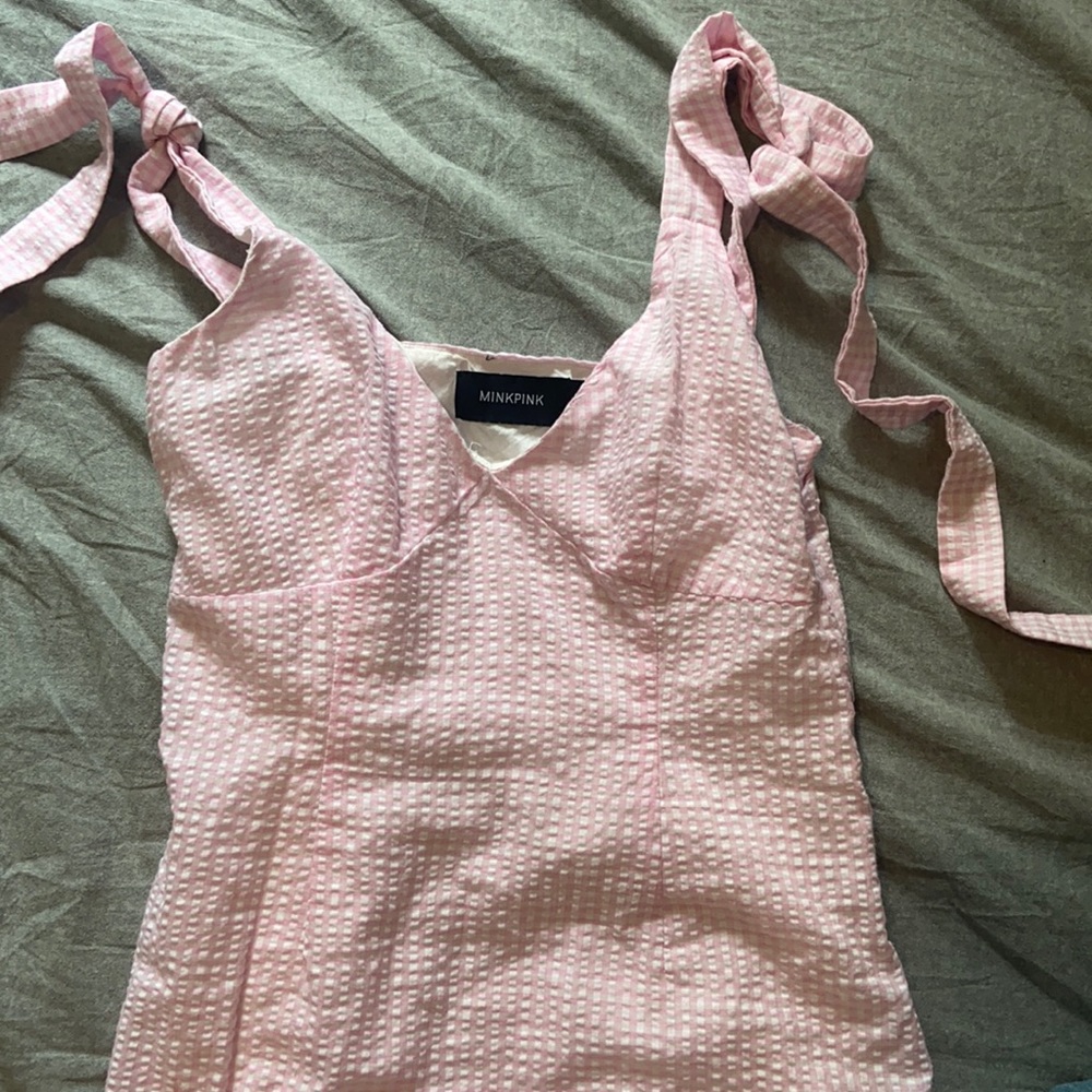 MINKPINK Gables Gingham Tie-Strap Dress Size XS